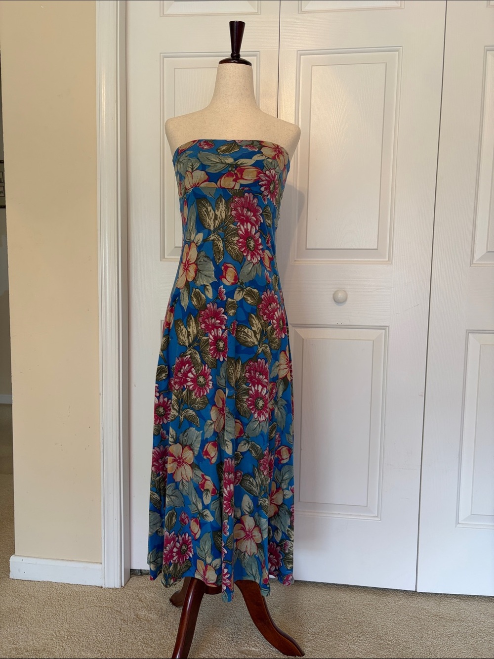 LuLaRoe Blue Floral Strapless Dress